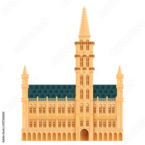 cartoon building of the main square of brussels in belgium, vector illustration