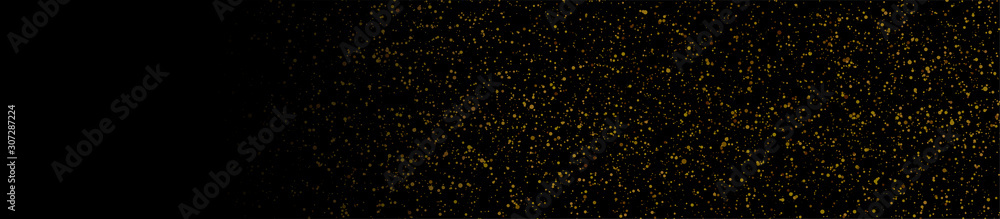 Golden luxury shiny bokeh lights banner design. Sparkling confetti background. Vector Christmas particles illustration