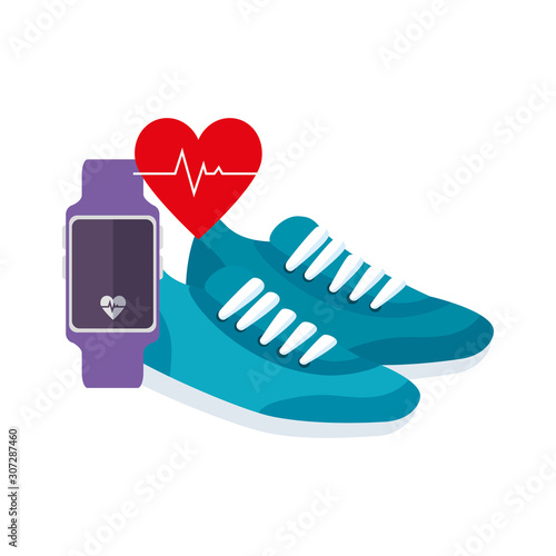 smartwatch with shoes of sport isolated icon vector illustration design