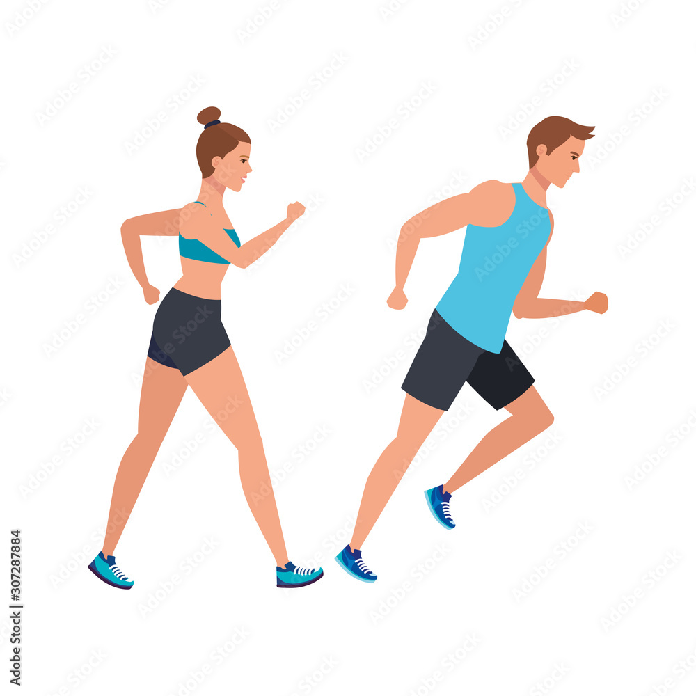 young couple athlete avatar character vector illustration design