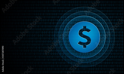 Digital dollar coin with ripples ''Pulse Effect'' technology money symbol