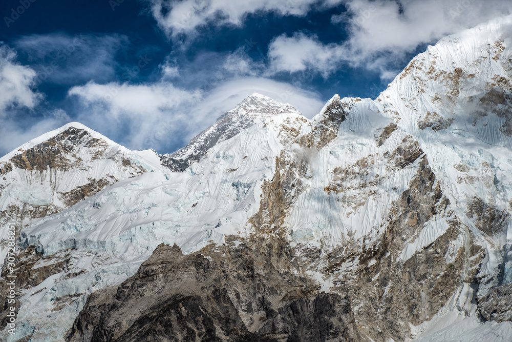 Mount Everest (Centre peak in the picture) the highest mountains in the world view from Kala Patthar. 