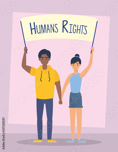 young interracial couple with human rights label