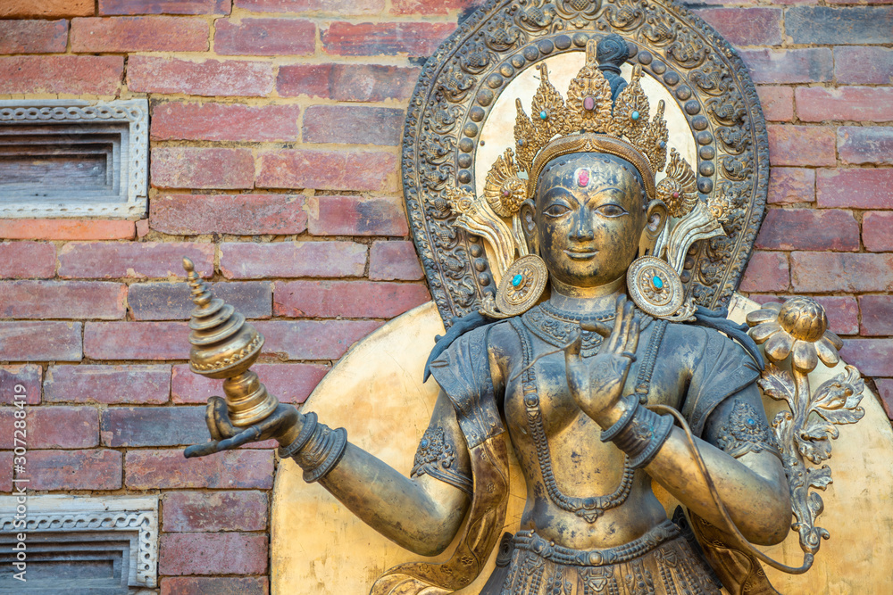 The ancient bronze statue decorated in Patan Durbar square situated at the centre of the city of Lalitpur in Nepal.