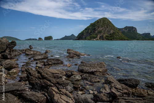 Rock and Sand beach, Landscape of Koram Island, Sam Roi Yod National Park, Prachuap Khiri Khan Province, Thailand