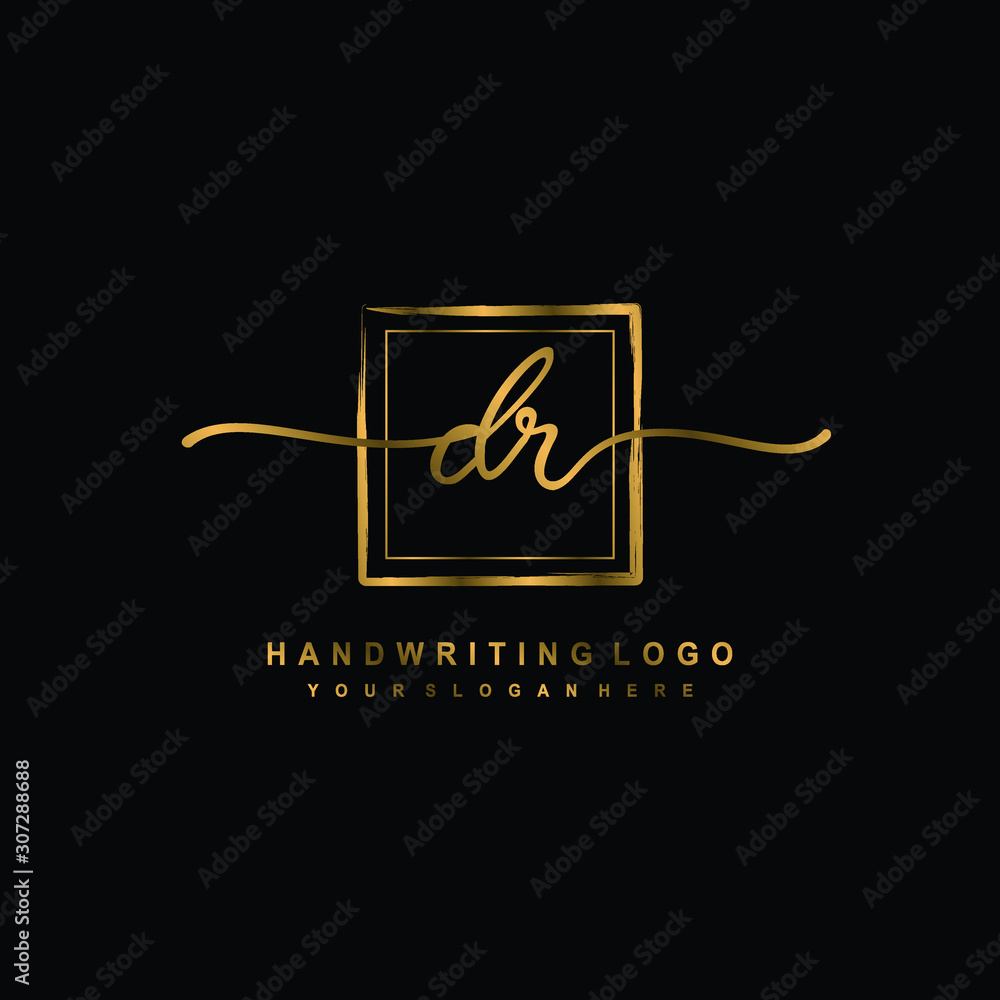 Initial D R handwriting logo design, with brush box lines gold color. handwritten logo for fashion, team, wedding, luxury logo. Initial D R handwriting logo design, with brush box lines gold color. handwritten logo for fashion, team, wedding, luxury logo.