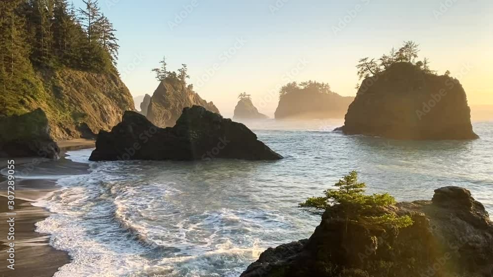 Beautiful beach known as Secret Beach in Oregon with large dramatic ...