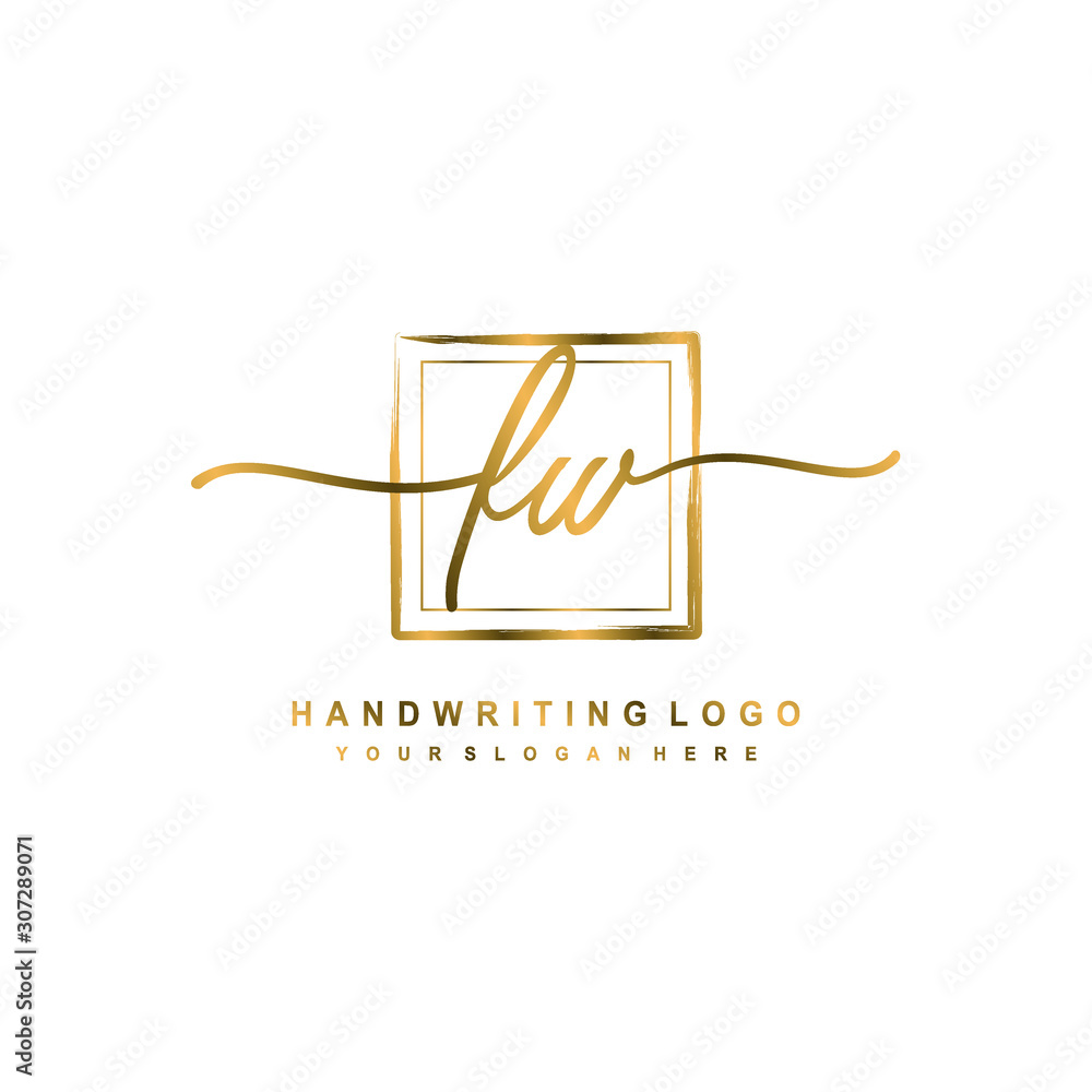 Initial F W handwriting logo design, with brush box lines gold color. handwritten logo for fashion, team, wedding, luxury logo. Initial F W handwriting logo design, with brush box lines gold color. handwritten logo for fashion, team, wedding, luxury logo.
