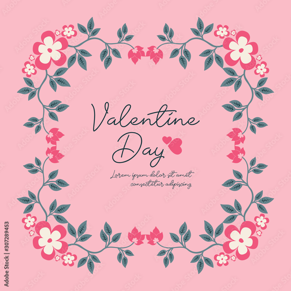 Valentine day template design, with element of leaf flower frame. Vector