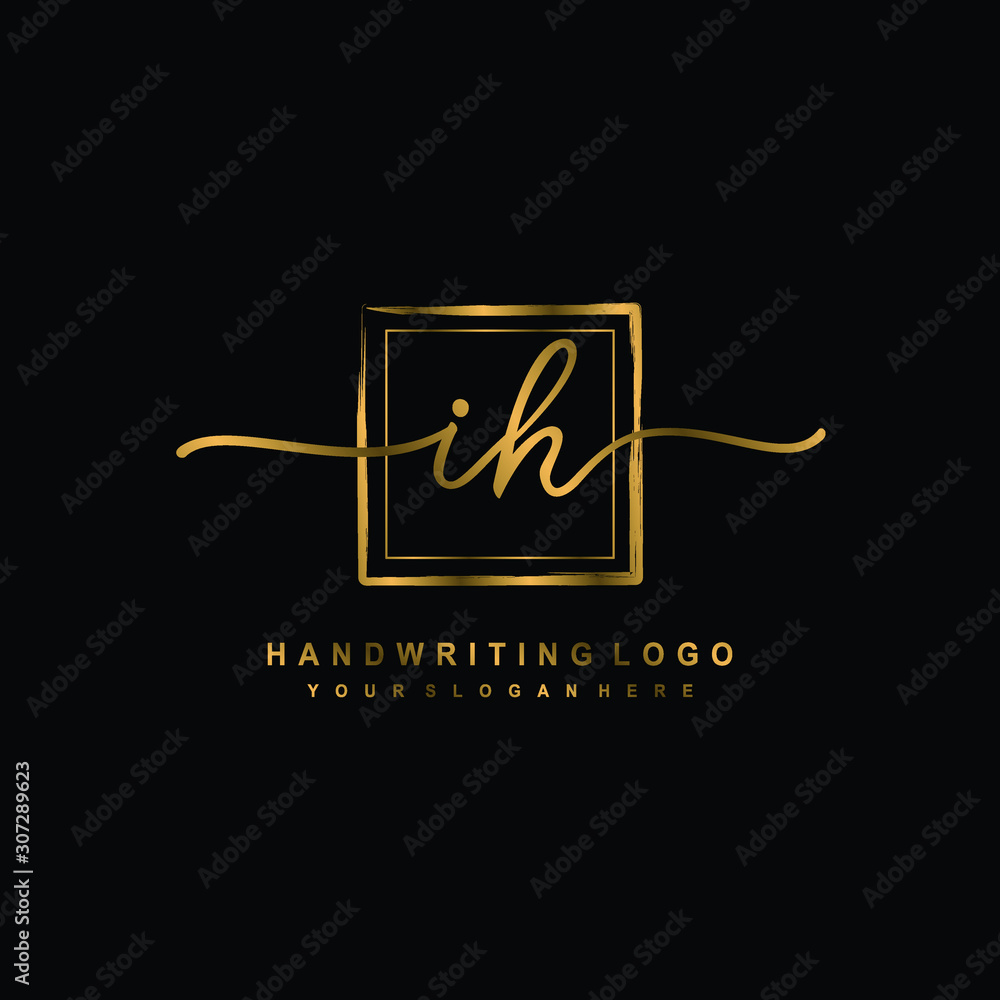 Initial I H handwriting logo design, with brush box lines gold color. handwritten logo for fashion, team, wedding, luxury logo. Initial I H handwriting logo design, with brush box lines gold color. handwritten logo for fashion, team, wedding, luxury logo.