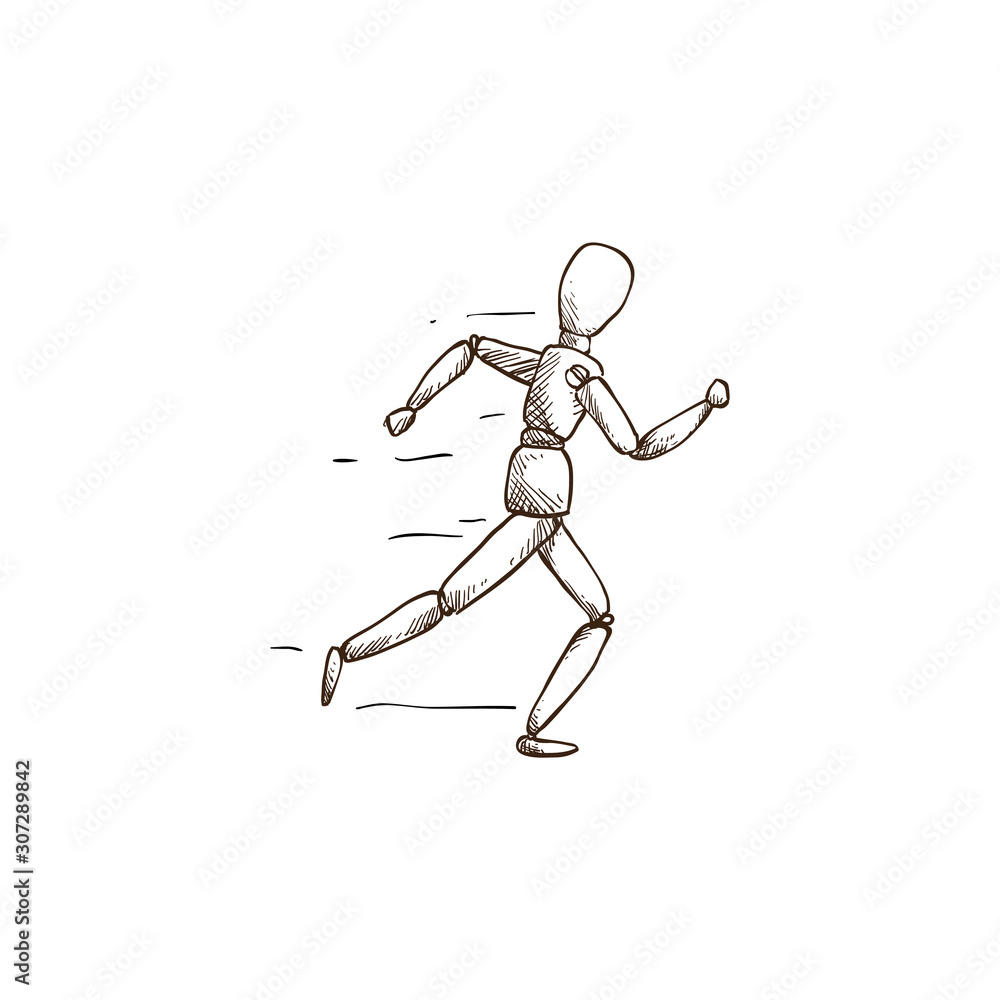 Wood art mannequin model running pose design template Wood art mannequin model running pose design template