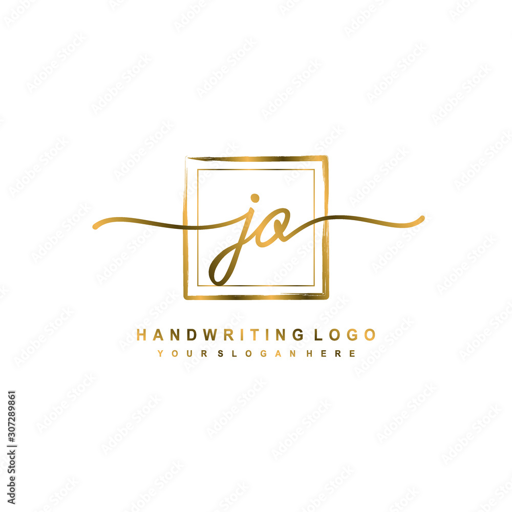 Initial J O handwriting logo design, with brush box lines gold color. handwritten logo for fashion, team, wedding, luxury logo. Initial J O handwriting logo design, with brush box lines gold color. handwritten logo for fashion, team, wedding, luxury logo.