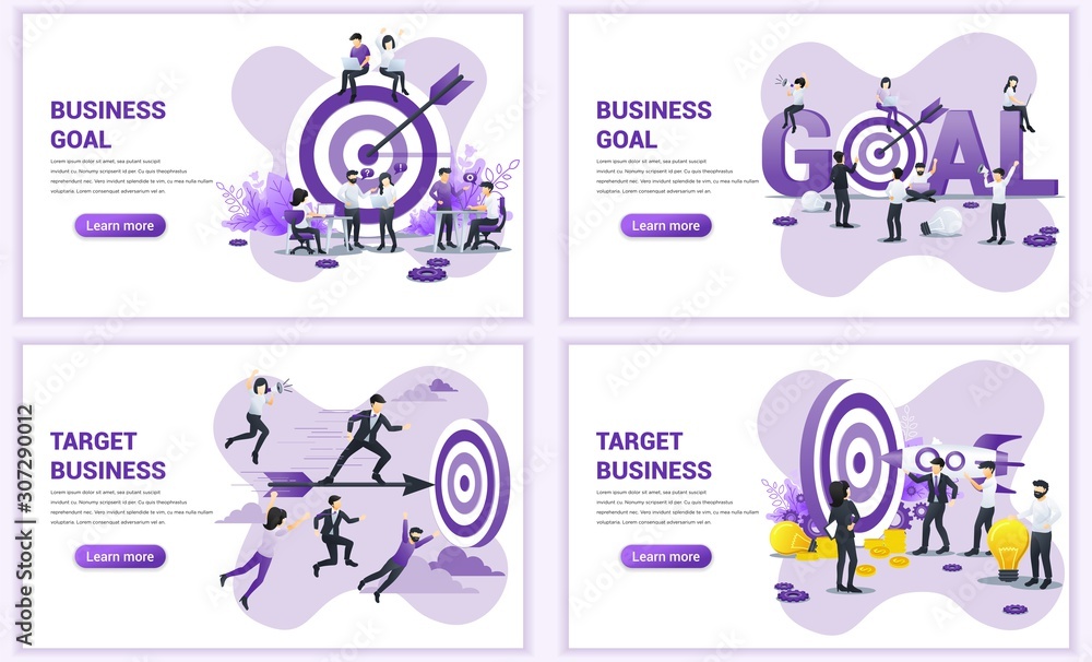 Set of web page design templates for business target. Reach the target of business. Goal achievement, partnership, leadership. Can use for web banner, web template. Flat vector illustration Set of web page design templates for business target. Reach the target of business. Goal achievement, partnership, leadership. Can use for web banner, web template. Flat vector illustration