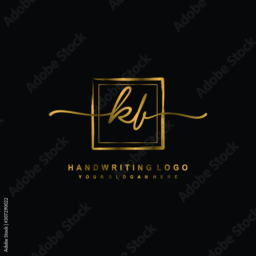 Initial K B handwriting logo design, with brush box lines gold color. handwritten logo for fashion, team, wedding, luxury logo.