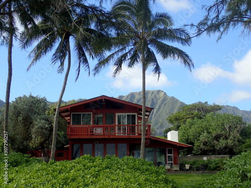 Red Beach House in Waimanalo on a Beautiful Day