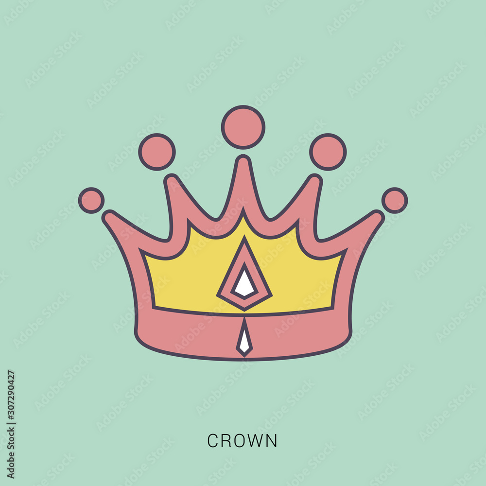Golden Crown, With Gradient Mesh, Vector Illustration. Red and green color with outline concept. Golden Crown, With Gradient Mesh, Vector Illustration. Red and green color with outline concept.