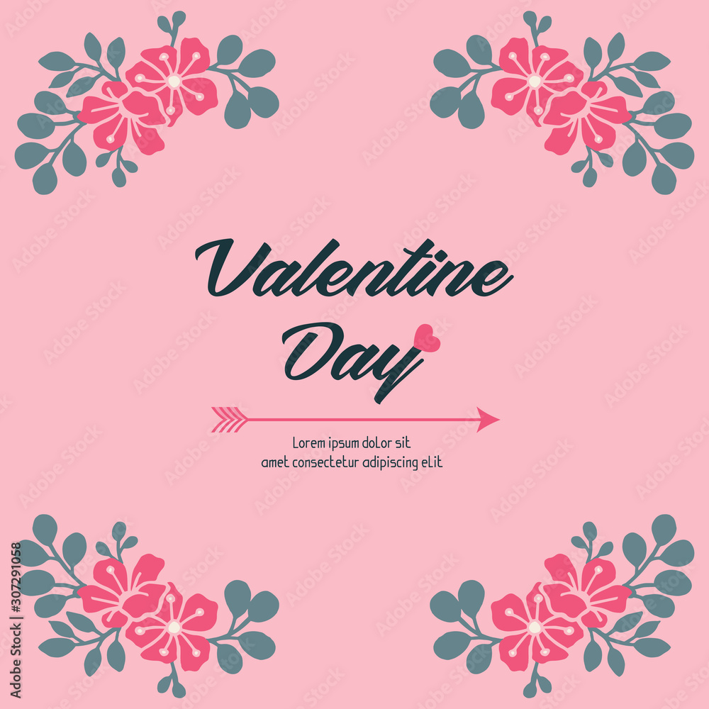 Valentine day text ornate, with pink flower frame on pink background. Vector Valentine day text ornate, with pink flower frame on pink background. Vector