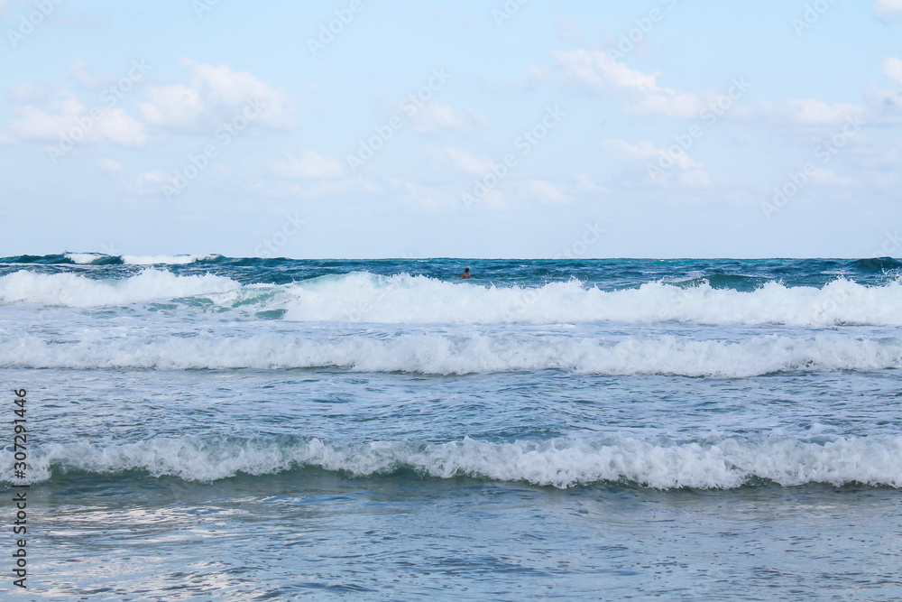 Seashore at Bat Yam, Israel. Waves on the blue stormy sea. Mediterranean coastline. Travelling picture Seashore at Bat Yam, Israel. Waves on the blue stormy sea. Mediterranean coastline. Travelling picture