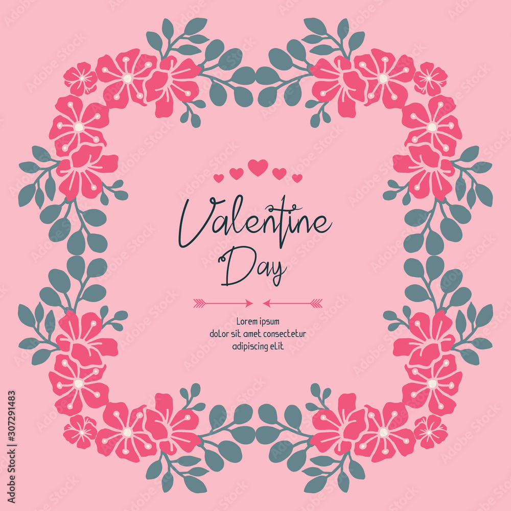 Greeting card design valentine day, with leaf flower frame wallpaper. Vector