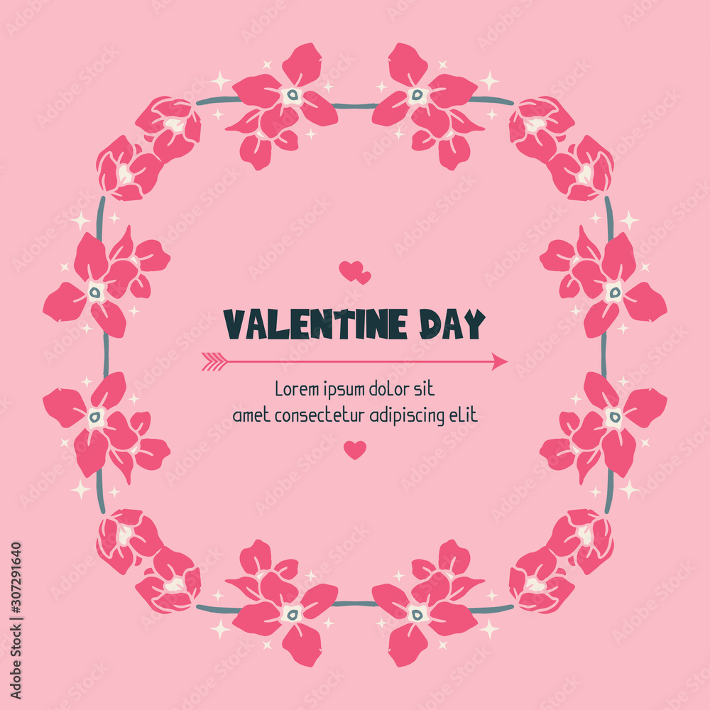 Card concept valentine day with pink wreath frame ornate. Vector