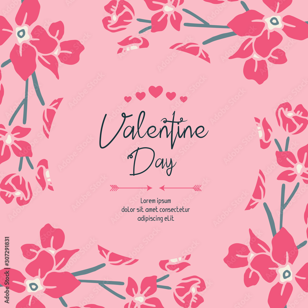 Card concept valentine day with pink wreath frame ornate. Vector