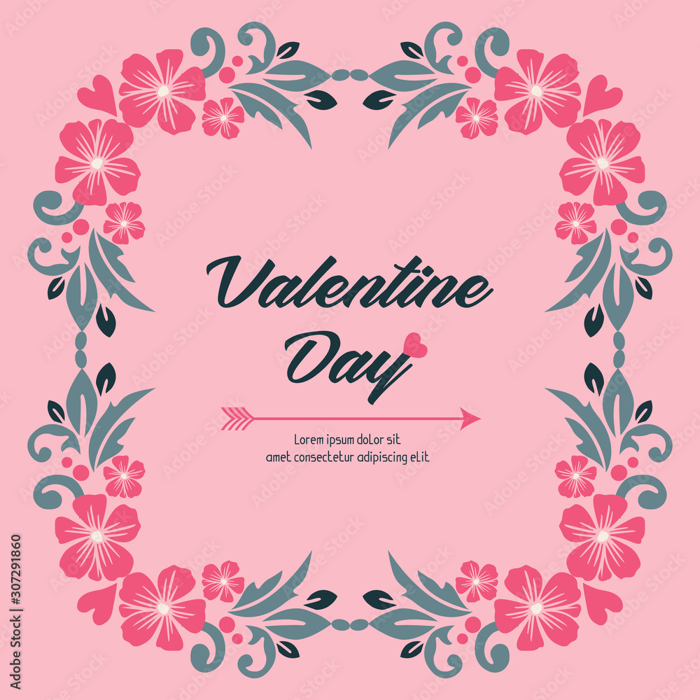 Valentine day calligraphic element, with elegant pink flower frame. Vector