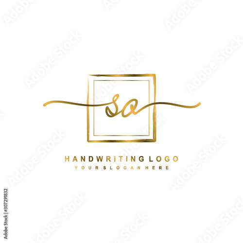 Initial S O handwriting logo design, with brush box lines gold color. handwritten logo for fashion, team, wedding, luxury logo.