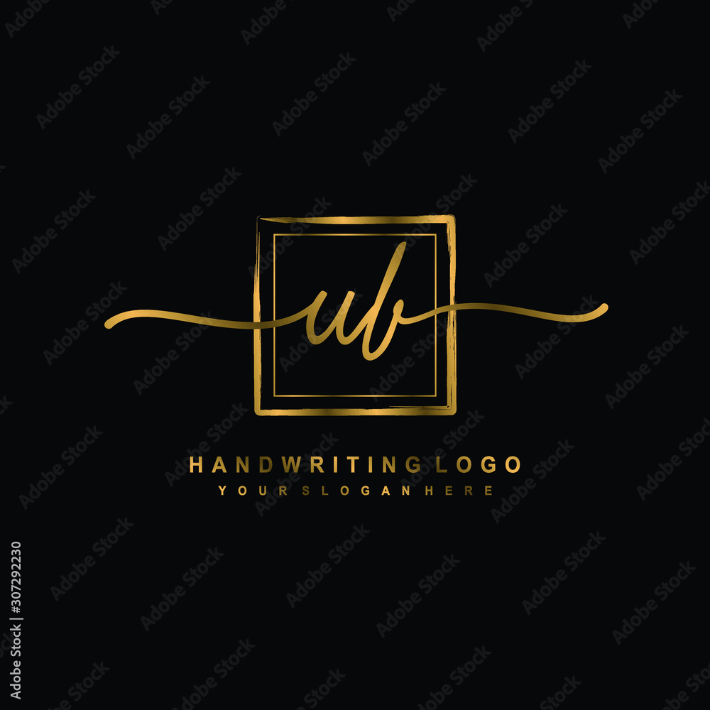 Initial U B handwriting logo design, with brush box lines gold color. handwritten logo for fashion, team, wedding, luxury logo. Initial U B handwriting logo design, with brush box lines gold color. handwritten logo for fashion, team, wedding, luxury logo.