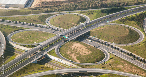 Aerial view of a classic clover leaf transport intersection - Izmir, Turkey