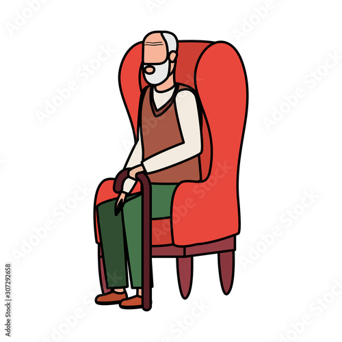 cute grandfather seated in sofa character