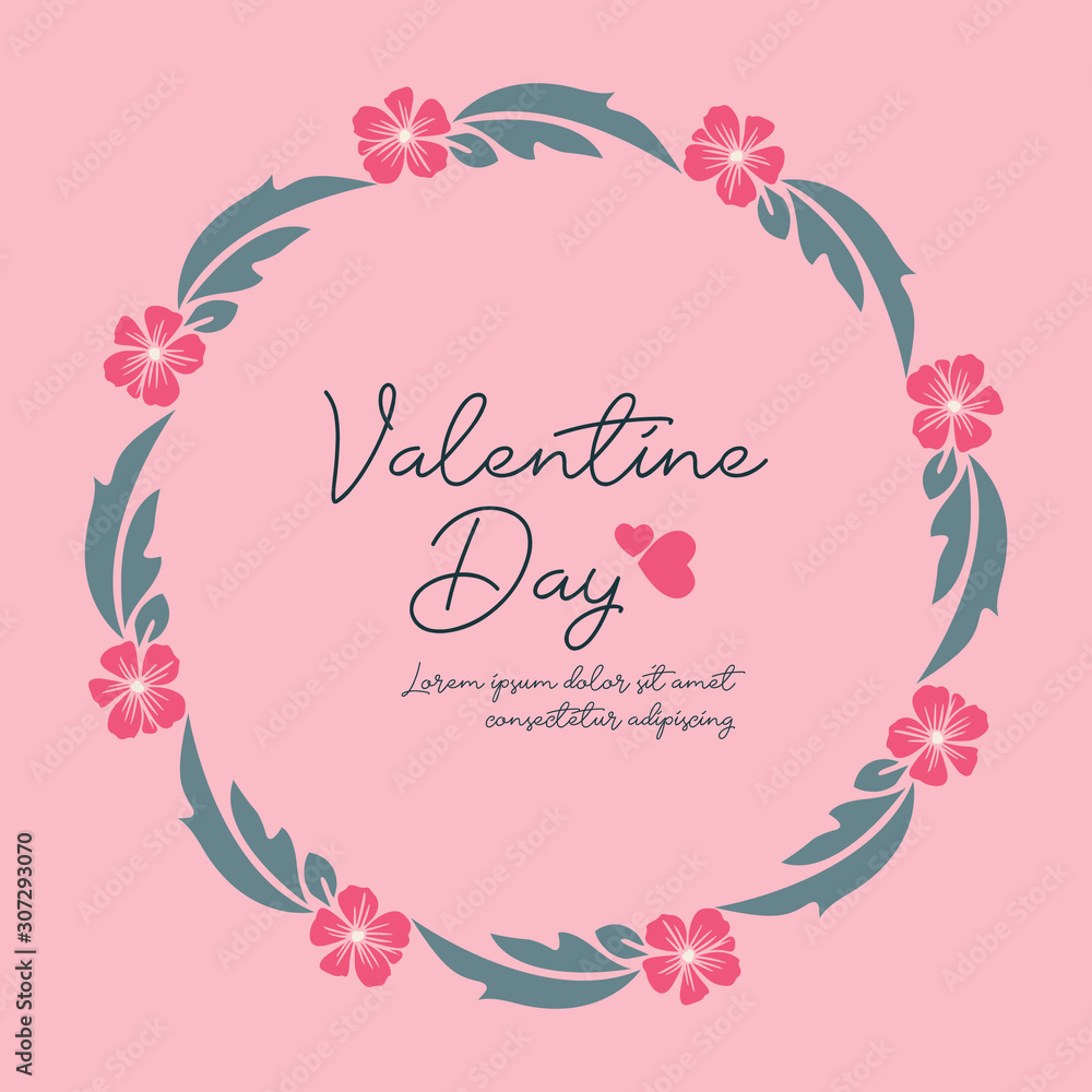Card design valentine day, with pink flower frame beauty. Vector