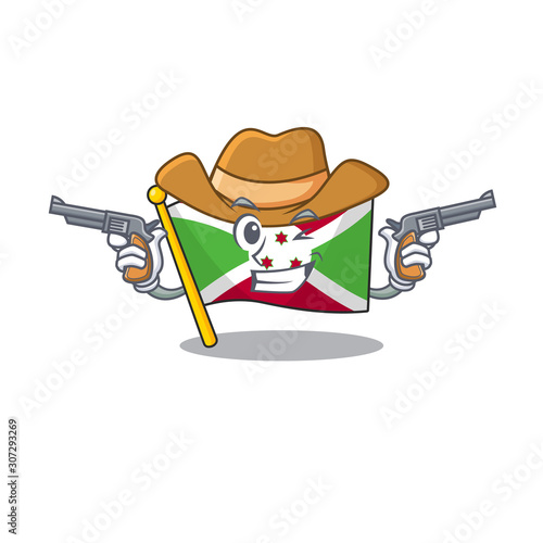 Flag burundi cartoon character as a Cowboy holding guns