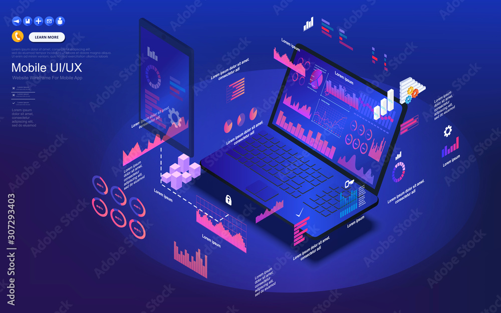 Application of laptop with business graph and analytics data on isometric laptop . Analysis trends and financial strategy by using infographic chart. Online statistics and data Analytics. Application of laptop with business graph and analytics data on isometric laptop . Analysis trends and financial strategy by using infographic chart. Online statistics and data Analytics.