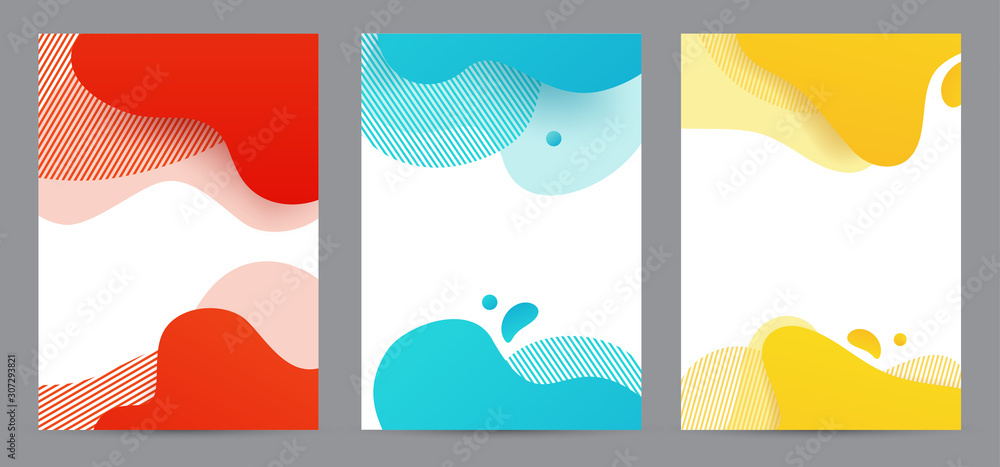 Amoeba funky design for print products. Dynamic style banner set with amoeba funky gradient elements. Creative for poster, web, landing, page, cover, ad, greeting, card, social media, promotion.
