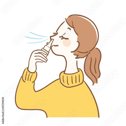 Illustration of a woman using nasal drops