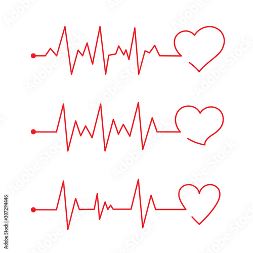Heart pace line with heart shape. Cardiology clinic logo. Abstract ECG heartbeat line. Valentines day design.