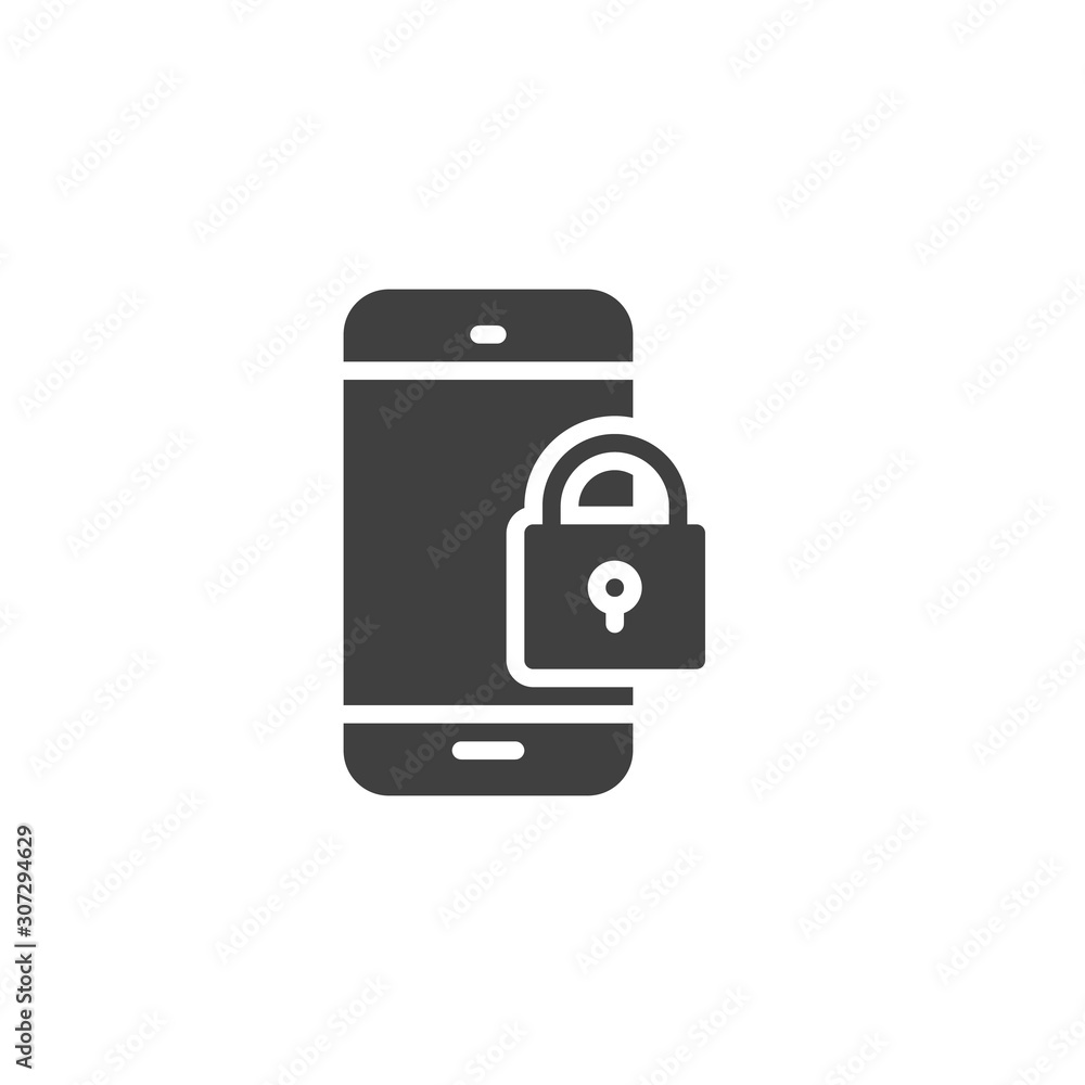 Mobile security vector icon. filled flat sign for mobile concept and web design. Smartphone lock glyph icon. Phone data protection symbol, logo illustration. Vector graphics Mobile security vector icon. filled flat sign for mobile concept and web design. Smartphone lock glyph icon. Phone data protection symbol, logo illustration. Vector graphics