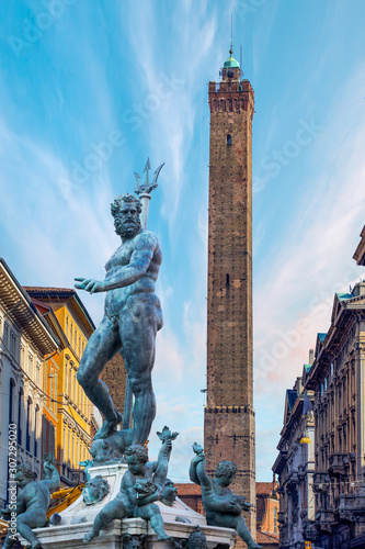 The Neptune Fountain in Piazza del Nettuno. Bologna, Italy