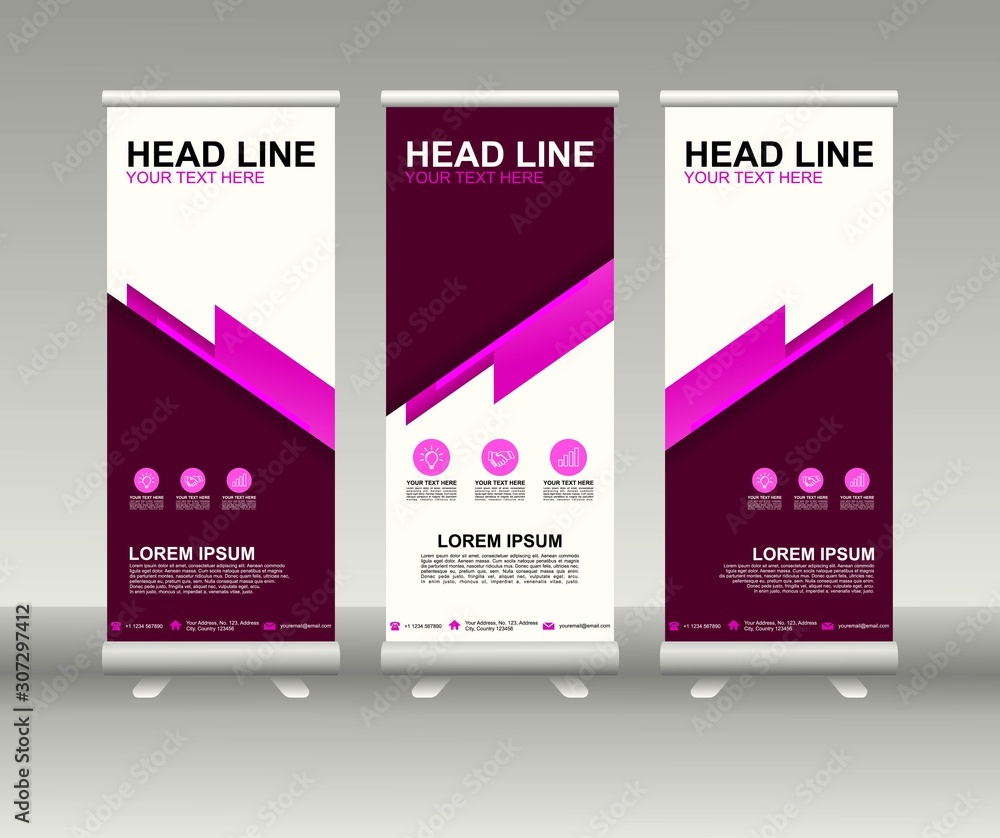 Roll up banner stand. Vertical Vector template design. Modern Flag Banner Design with abstract background can be used for Annual Report, Cover, Flyer, Magazine, Presentation, Poster, Website