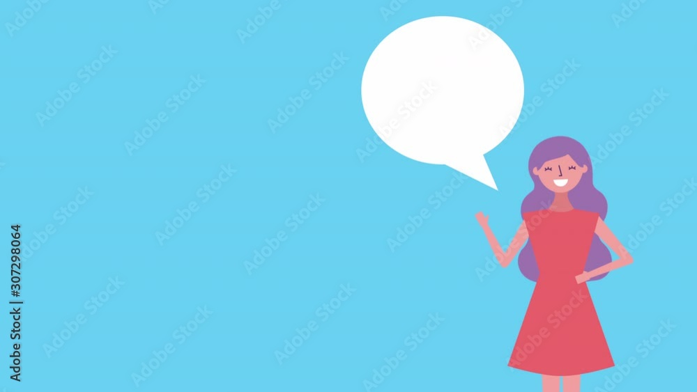 young woman with speech bubble character young woman with speech bubble character