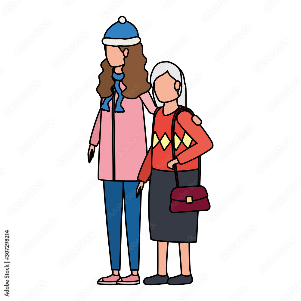 cute grandmother with daughter using christmas hat cute grandmother with daughter using christmas hat