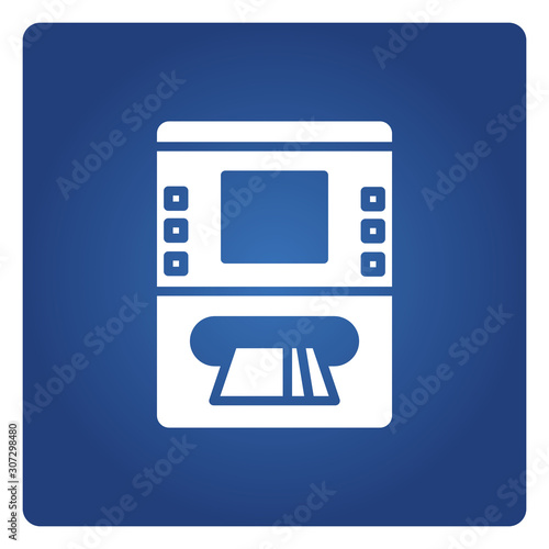 ATM, automated teller machine in blue background