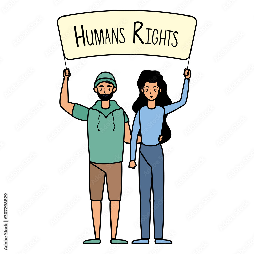 young lovers couple with human rights label
