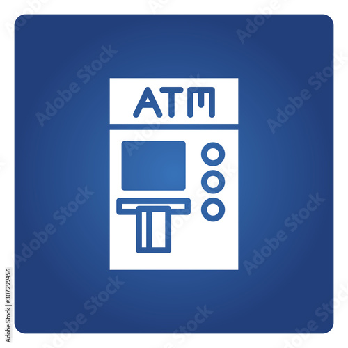 ATM, automated teller machine in blue background