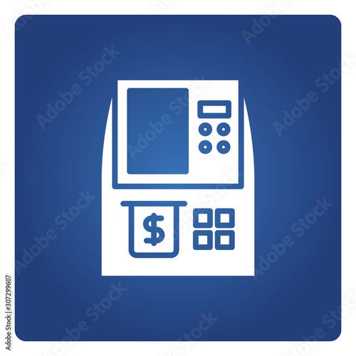 ATM, automated teller machine in blue background