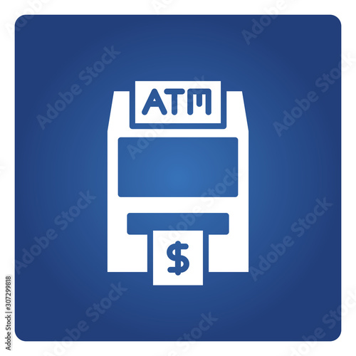 ATM, automated teller machine in blue background