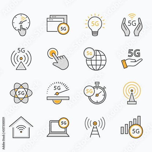 5g network flat line icon set. Vector illustration. Editable stroke.
