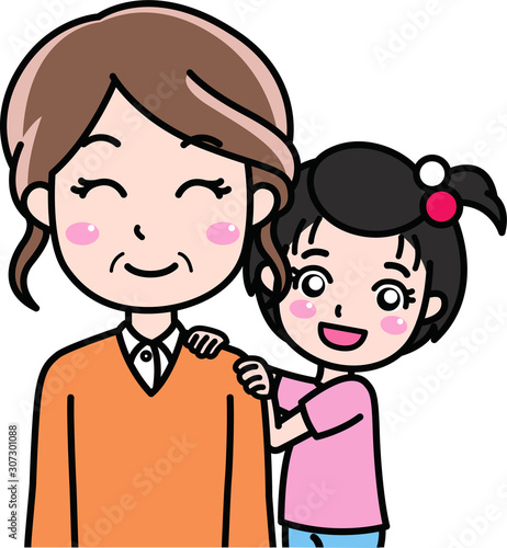 お母さんの肩もみする娘（勤労感謝の日）
