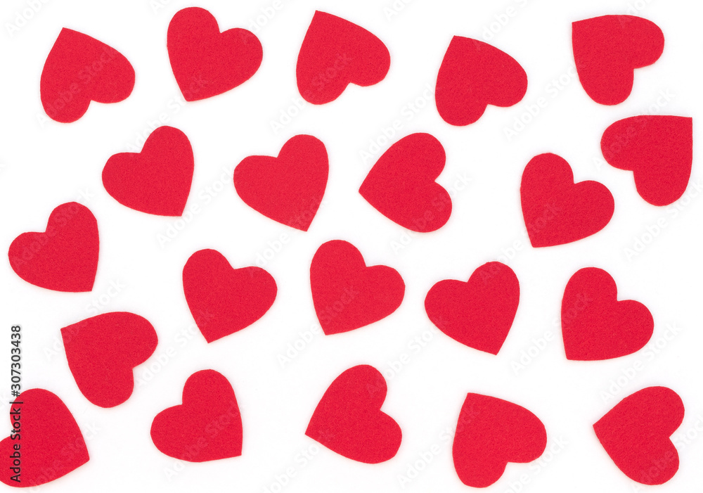 Valentine's Day white background with lots of red hearts. Valentine greeting card. Flat lay style. Valentine's Day white background with lots of red hearts. Valentine greeting card. Flat lay style.