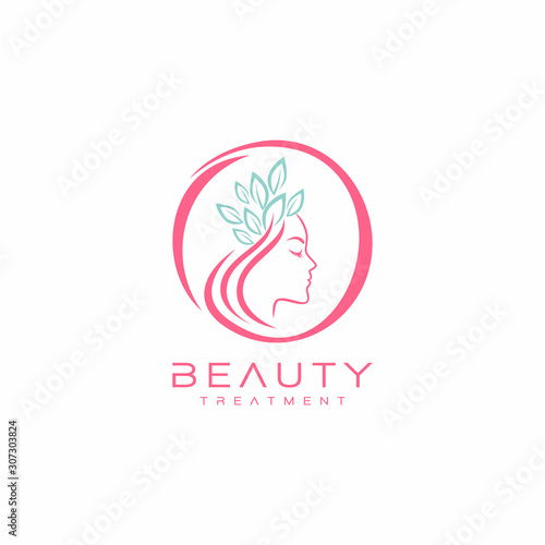 Beautiful woman face logo design template